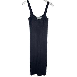 Free People Women's Midi Tank Sweater Dress M Black Ribbed Knit Sleeveless